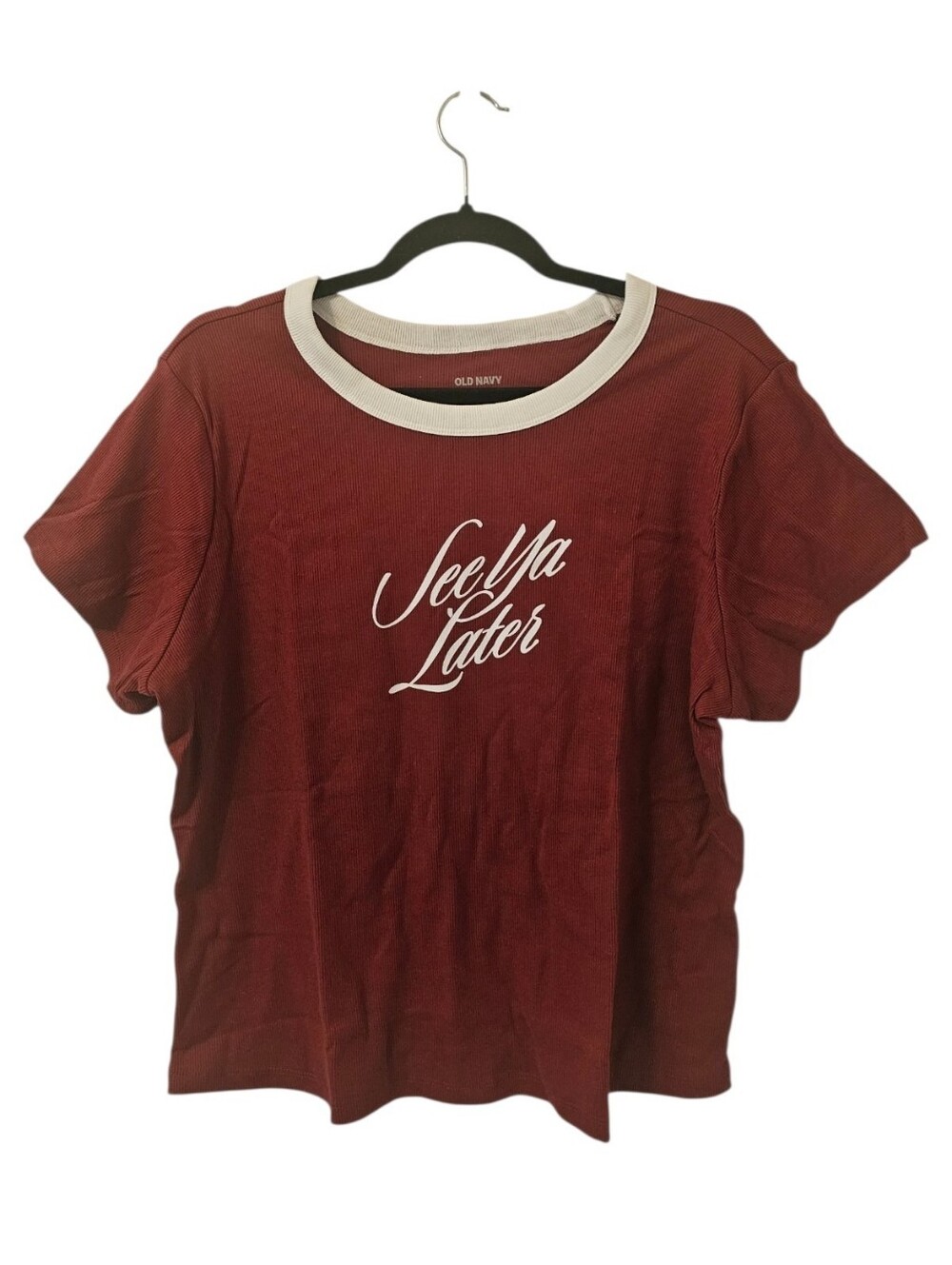Red and White Old Navy Women's See Ya Later Snug Crop T-Shirt